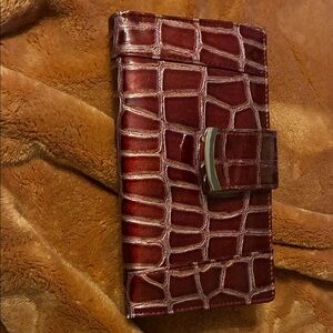 Leather Croc-Embossed Folio Phone Case - Burgundy